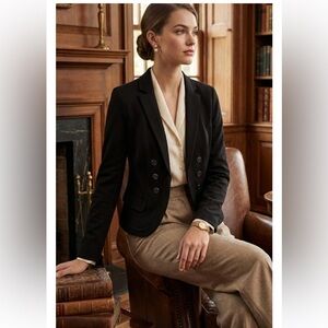 White House Black Market Black Ponte Knit Double-Breasted Blazer - Size 10